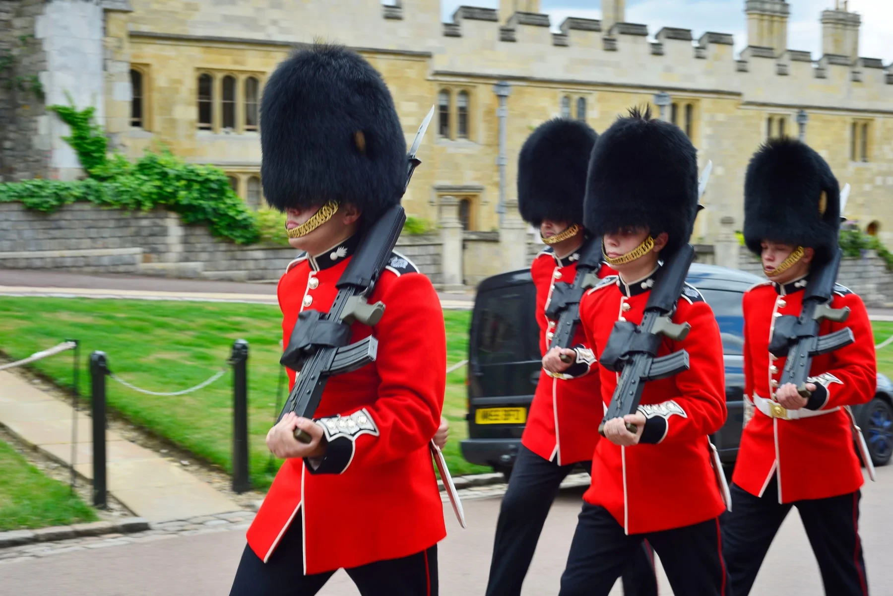 Four London guards at Windsor Castle