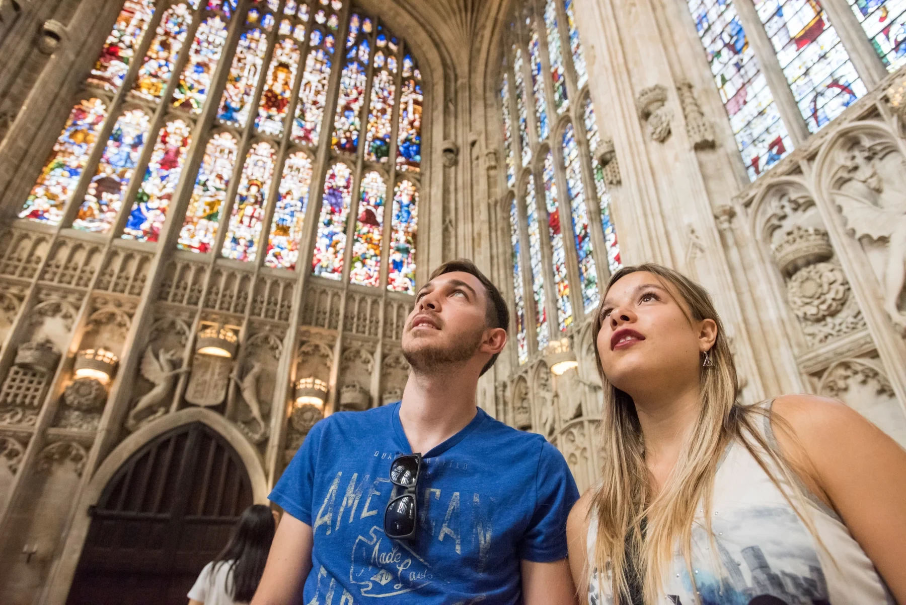 Two students visiting Cambridge Cathedral